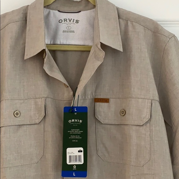 Tan short sleeve button down Orvis sporting shirt - Picture 2 of 4